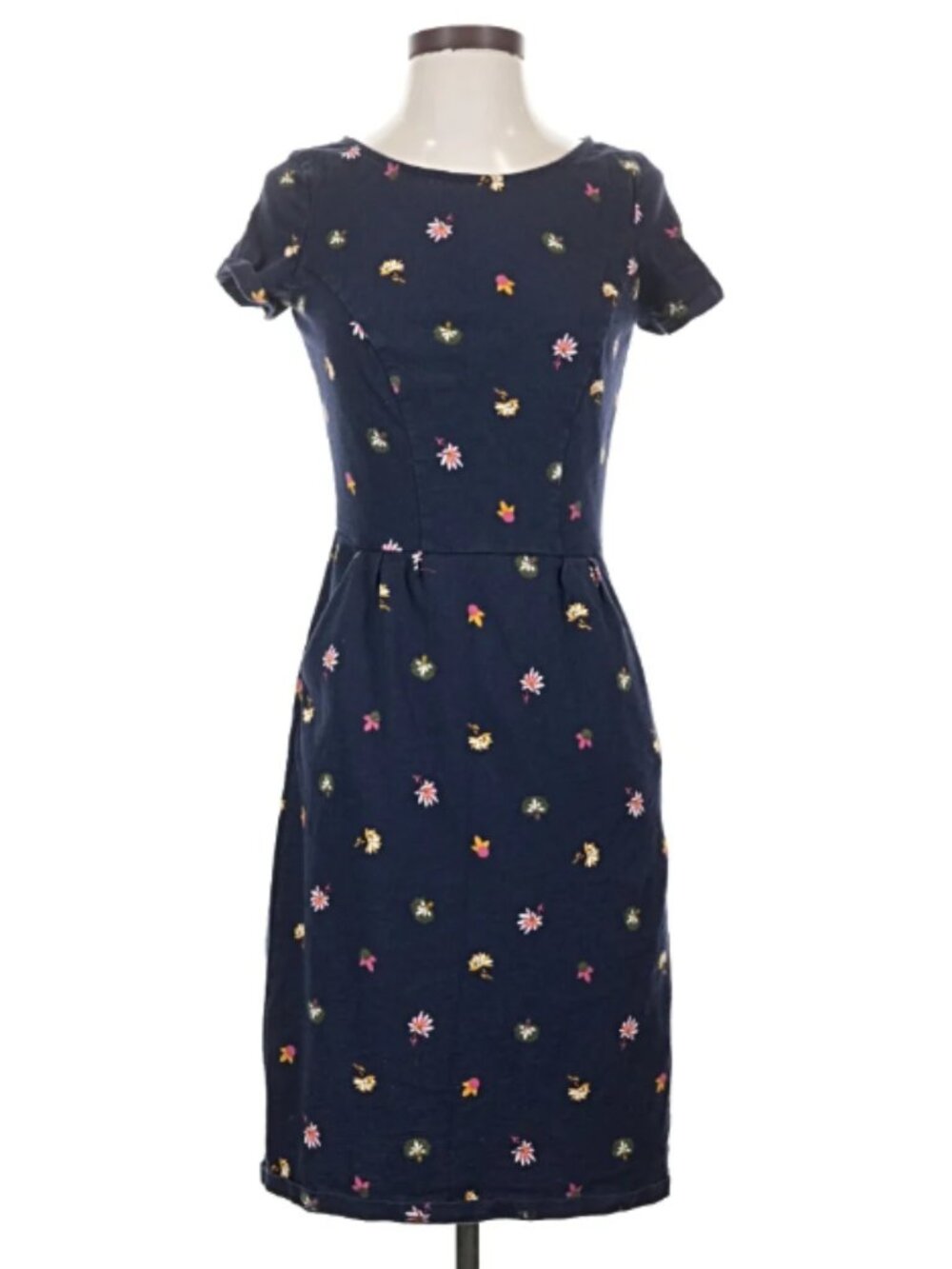 Boden Phoebe Cotton Dress US 10R Navy Colorful Floral Fit & Flare